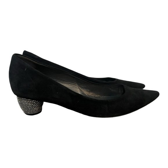 Stuart Weitzman Poco Globe Pump 8.5 M Black Suede Rhinestone Heel - Picture 1 of 6